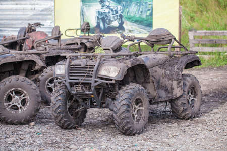 Dirty Quad bike in the natureの写真素材