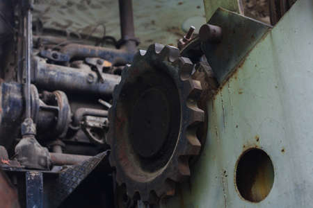 Rusty old mechanism. Abandoned production equipment. Old gear mechanismの写真素材