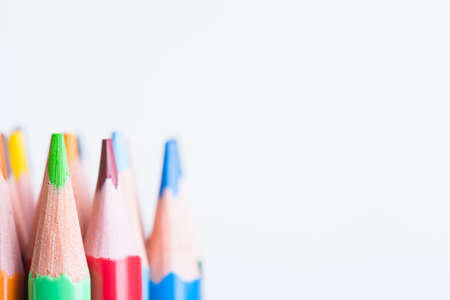 Wire color pencils. Bright color pencils on a light background. Pencils on white background.の写真素材
