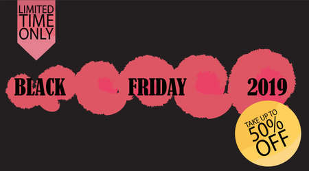 Banner template for sale on black Friday in the dark version. Vector illustration of banner for holiday sale with special offers with bright design. Information about fall in the price of the coupons.のイラスト素材