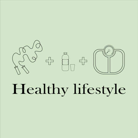 Flat icons vector illustration on the theme of healthy lifestyle for advertising on the website. Infographics on the topic of healthy eating and an active lifestyle for banner screensavers.のイラスト素材