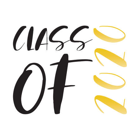Class of 2020. Stylish graduate design for printing on t-shirts, robes. Vector illustration of College, school graduation for holiday event or party. A graduate of the senior 2020 written gradient gold.のイラスト素材