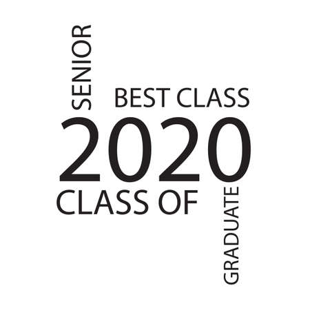 Class of 2020. Stylish graduate design for printing on t-shirts, robes. Vector illustration of College, school graduation for holiday event or party. A graduate of the senior 2020 written gradient gold.のイラスト素材