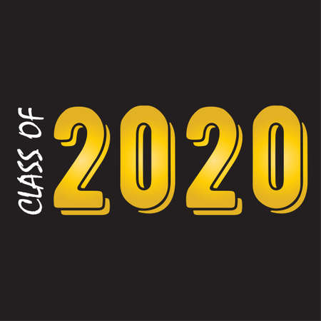Class of 2020. Stylish graduate design for printing on t-shirts, robes. Vector illustration of College, school graduation for holiday event or party. A graduate of the senior 2020 written gradient gold.のイラスト素材