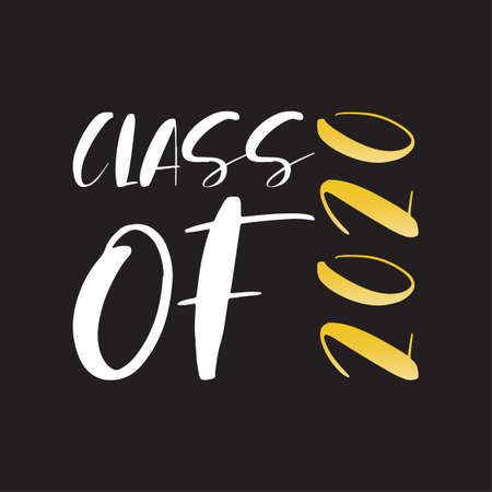 Class of 2020. Stylish graduate design for printing on t-shirts, robes. Vector illustration of College, school graduation for holiday event or party. A graduate of the senior 2020 written gradient gold.のイラスト素材