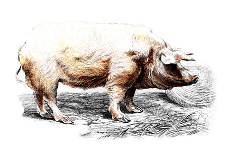 Victorian engraving of a pig. Digitally restored image from a mid-19th century Encyclopaedia.の写真素材