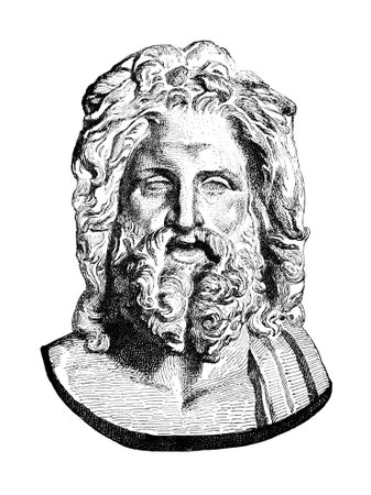 Victorian engraving of a bust of Zeus. Digitally restored image from a mid-19th century...