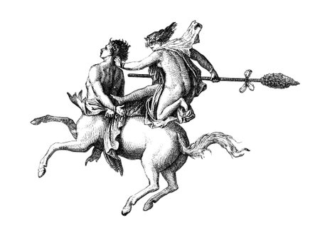 Victorian engraving of a depiction of a lapith and centaur. Digitally restored image from a mid-19th century Encyclopaedia.の写真素材