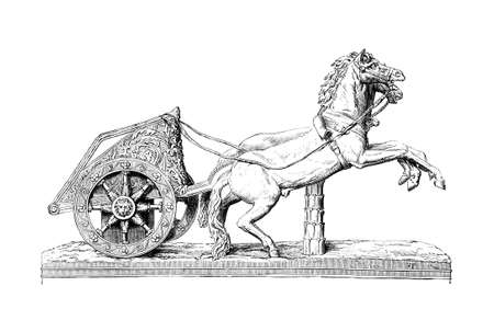 Victorian engraving of a Roman racing chariot. Digitally restored image from a mid-19th century Encyclopaedia.の写真素材