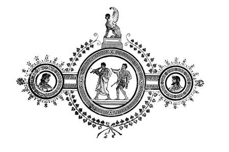 elegant book artwork depicting a Classical Greek scene. Digitally restored from a mid-19th century encyclopaedia of Ancient Greece and Rome.の写真素材