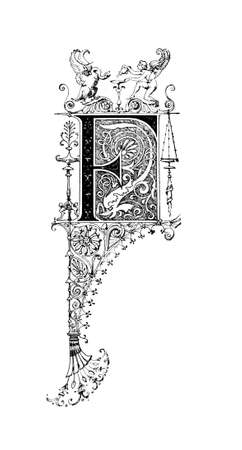 Romanesque Neoclassical design depicting the letter F. Digitally restored from a mid-19th century encyclopaedia of Ancient Greece and Rome.の写真素材
