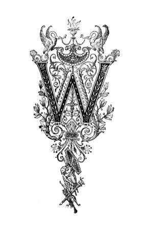 Romanesque Neoclassical design depicting the letter W. Digitally restored from a mid-19th century encyclopaedia of Ancient Greece and Rome.の写真素材