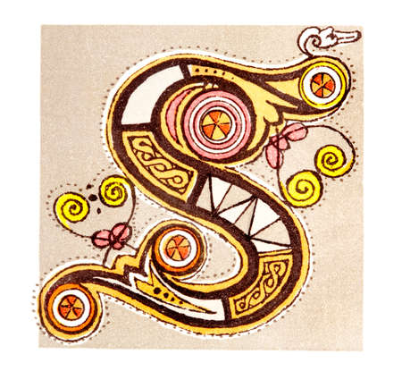 19th century engraving of an illuminated manuscriptの写真素材