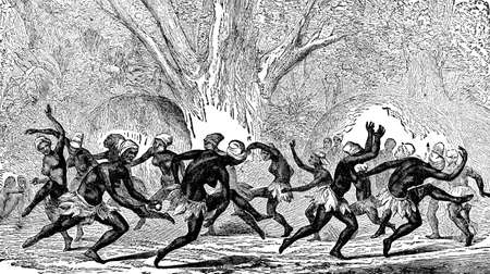 Victorian engraving of indigenous African women dancingの写真素材