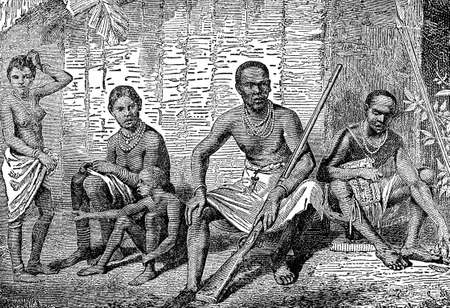 Victorian engraving of an indigenous African familyの写真素材