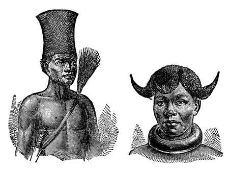 Victorian engraving of indigenous African men and womenの写真素材