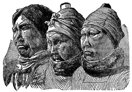 Victorian engraving of eskimo Inuit facesの写真素材