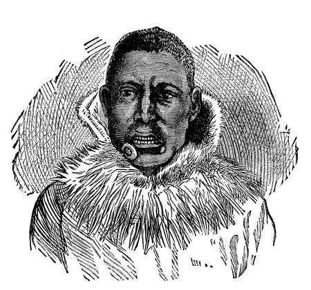 Victorian engraving of an Inuit manの写真素材