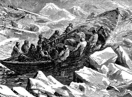 Victorian engraving of a polar expeditionの写真素材