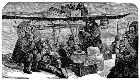 Victorian engraving of Arctic explorersの写真素材
