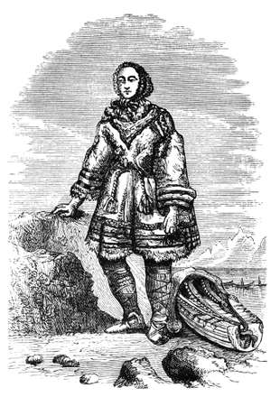 19th century engraving of a Laplander in traditional costumeの写真素材