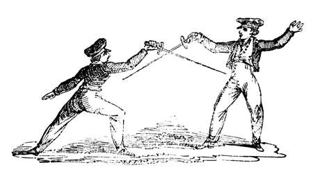 19th century engraving of a fencing matchの写真素材