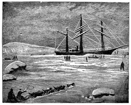 Victorian engraving of an Arctic steamshipの写真素材