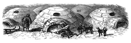 19th century engraving of an Inuit campの写真素材