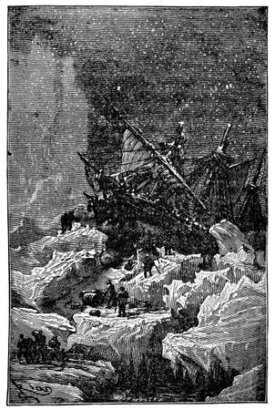 Victorian engraving of a stranded polar expeditionの写真素材
