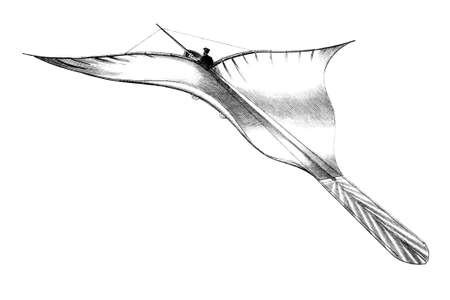 Victorian engraving of a flying invention. Digitally restored image from a mid-19th century Encyclopaedia.の写真素材