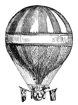 Victorian engraving of a helium balloon. Digitally restored image from a mid-19th century Encyclopaedia.の写真素材