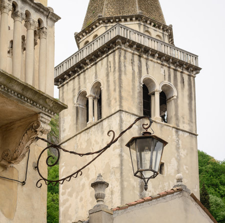 Italian street wall lamp on a cloudy dayの写真素材