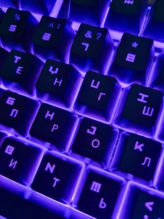 Closeup of laptop keyboard illumination, backlit keyboardの写真素材