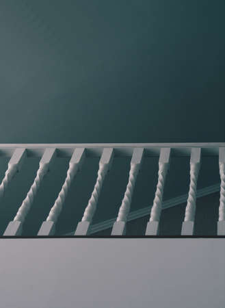 White balusters on the balcony of the second floor in the houseの写真素材