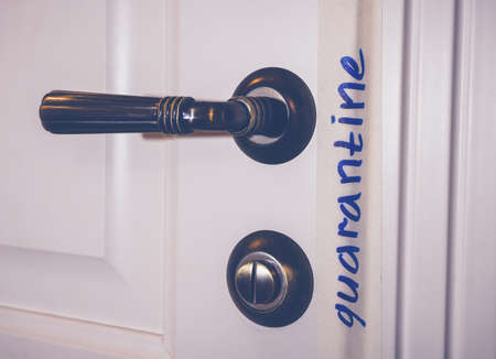 Mockup photo, locked door, quarantine, sealed door. text place copy spaceの写真素材