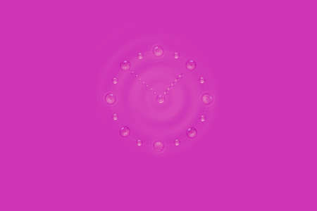 Dial-shaped water droplets are set against a wet colored background. Abstract blue background. Time is water.の写真素材