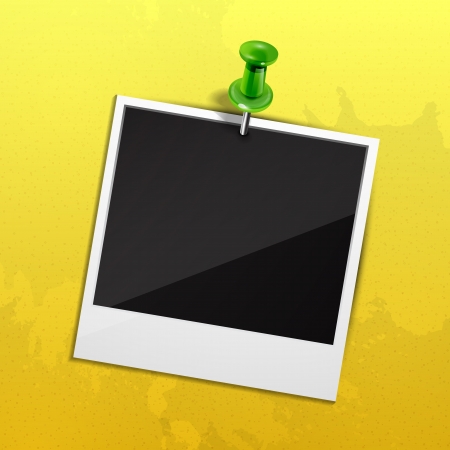 Photo on yellow wall fixed with green pinのイラスト素材