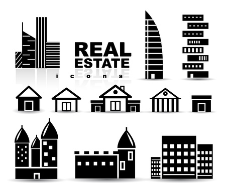 Black real estate   houses   buildings icon setのイラスト素材