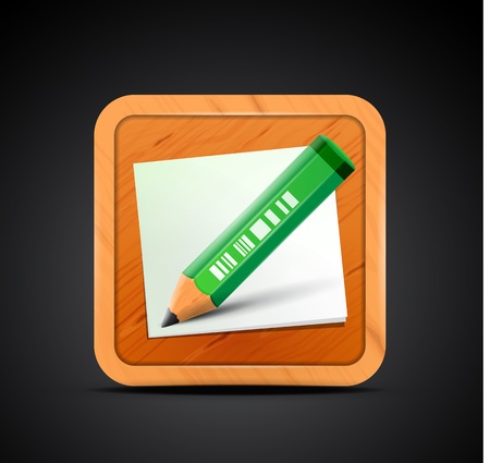 Mobile app icon - pencil, wood board, paper sheetsのイラスト素材