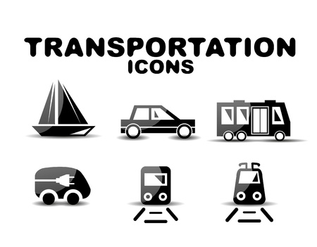 Black glossy transportation icon setのイラスト素材