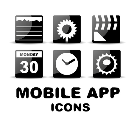 Black glossy square mobile app iconsのイラスト素材