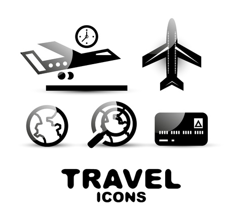 Black glossy travel icon setのイラスト素材