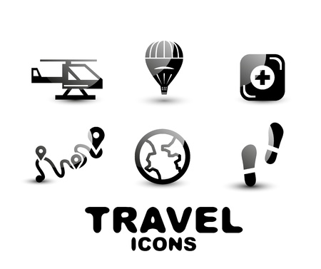 Black glossy travel icon setのイラスト素材