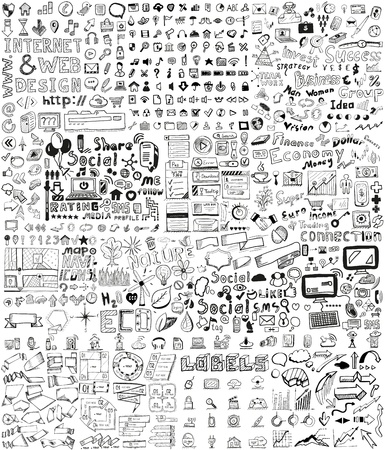 Huge set of business, social, technology hand drawn elements / doodlesのイラスト素材