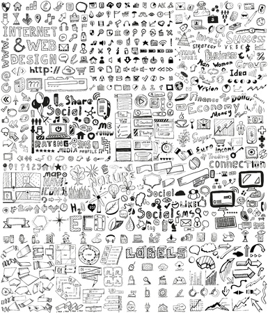 Huge set of business, social, technology hand drawn elements / doodles