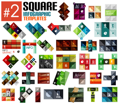 Huge set of square infographic templates #2 for business background | numbered banners | business lines | graphic websiteのイラスト素材