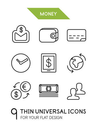 Collection of money | finance trendy thin line icons for your flat design isolated on whiteのイラスト素材