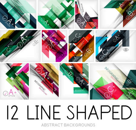 Collection of geometric shaped line backgrounds - 12 design templates. For business background | numbered banners | business lines | graphic websiteのイラスト素材