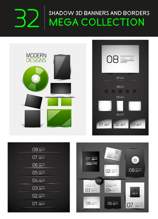 Vector creative 3d shadow banners borders dividers. Mega collectionのイラスト素材