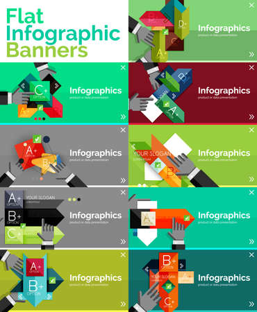 Set of infographic flat design banner with handsのイラスト素材